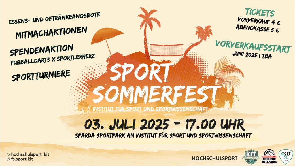 Sport-Sommerfest am 3. Juli 2025 um 17 Uhr; Essen, Turniere, Mitmachaktionen.