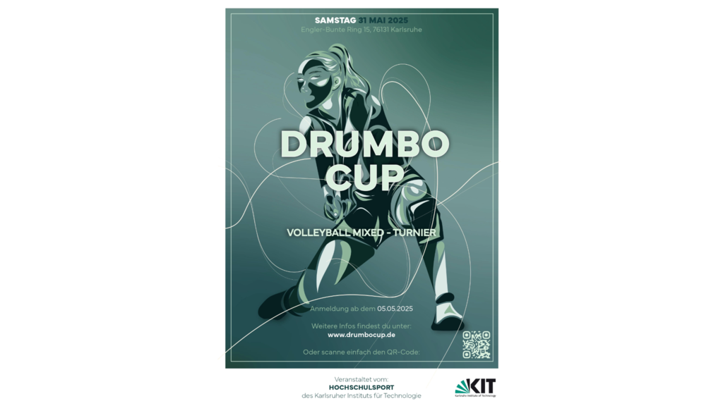 Plakat für den DRUMBO CUP Volleyball Mixed-Turnier am 31. Mai 2025 in Karlsruhe.