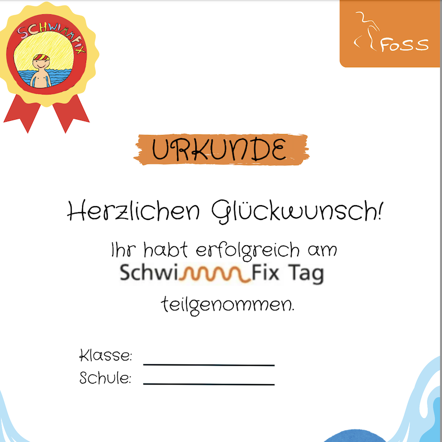 Teilnahmeurkunde am SchwiFix Tag mit Bereichen für Klasse und Schule.
